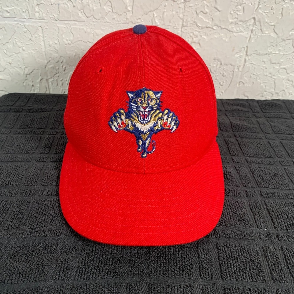 Vtg Florida Panthers Wool Fitted Hat Cap Red USA Made NHL 90s New Era Pro Model